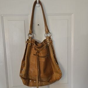 Maurizio Taiuti Tan Leather Studded Women's Bag